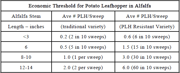Economic Threshold for Potato Leafhopper in Alfalfa